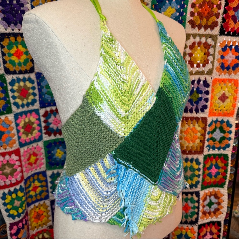 Handmade Reversible Crochet Wrap Halter Top - Picture 7 of 13